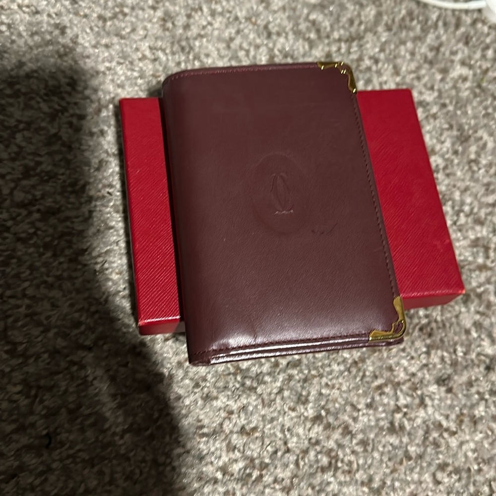 Cartier Burgundy Leather Wallet with Gold Accents